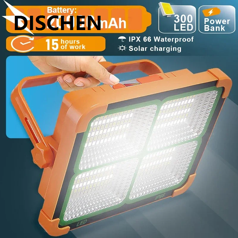 DISCHEN Luxury Camping Lantern 20000mAh High Solar Rechargeable LED Tent Light with Magnet Powerful Flashlight Power Bank Repair Emergency Lamp