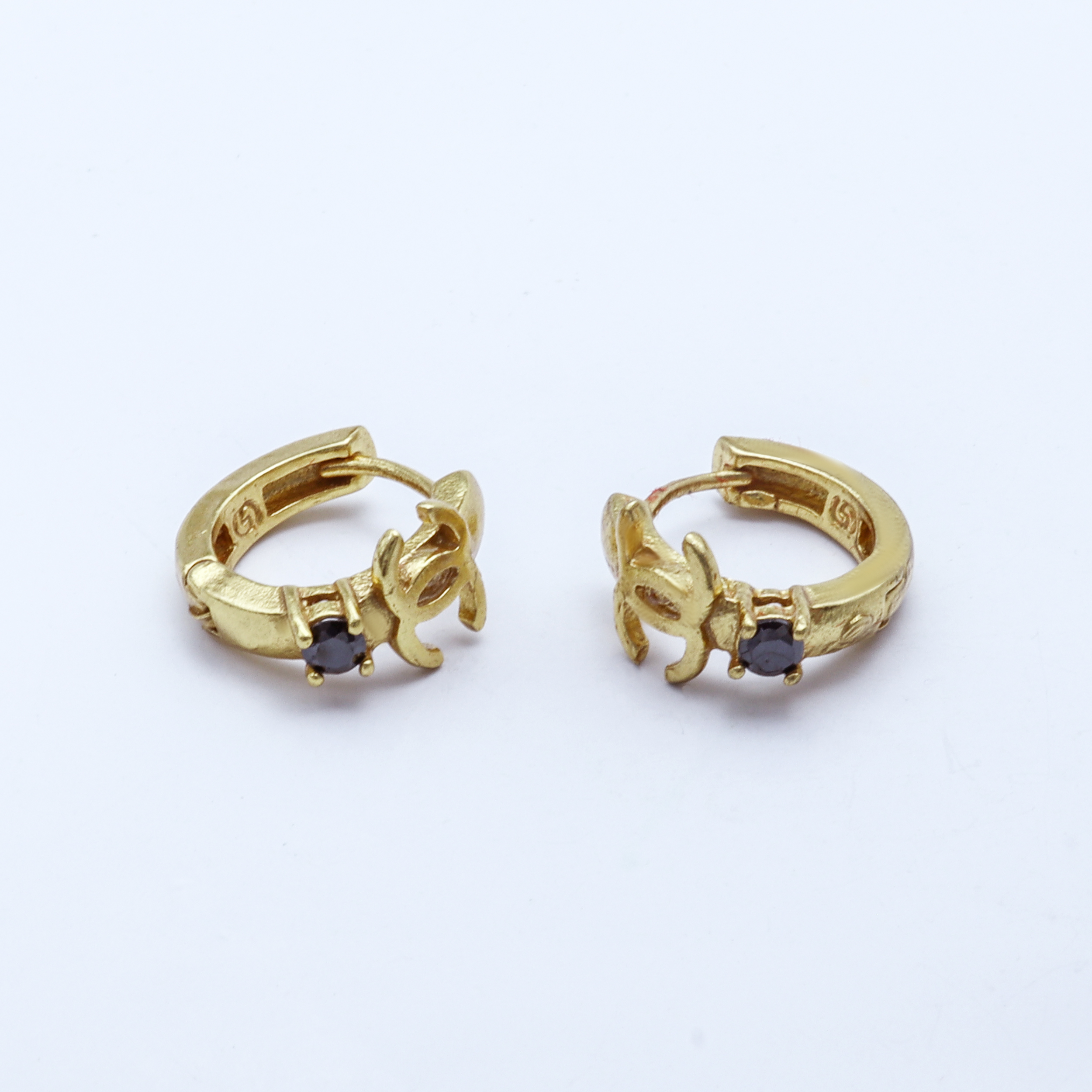 New Stylish Gold Plated Julie Hoop Earrings With Black Stone For Women(1 pair)