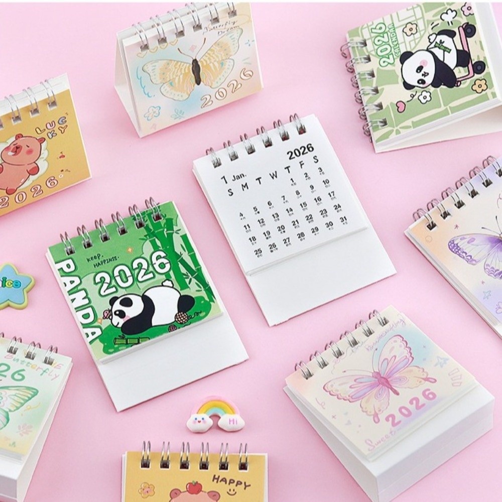 New Mini 2026 Desk Calendar Portable Cartoon Monthly Planner Coil Calendar Desktop Ornaments