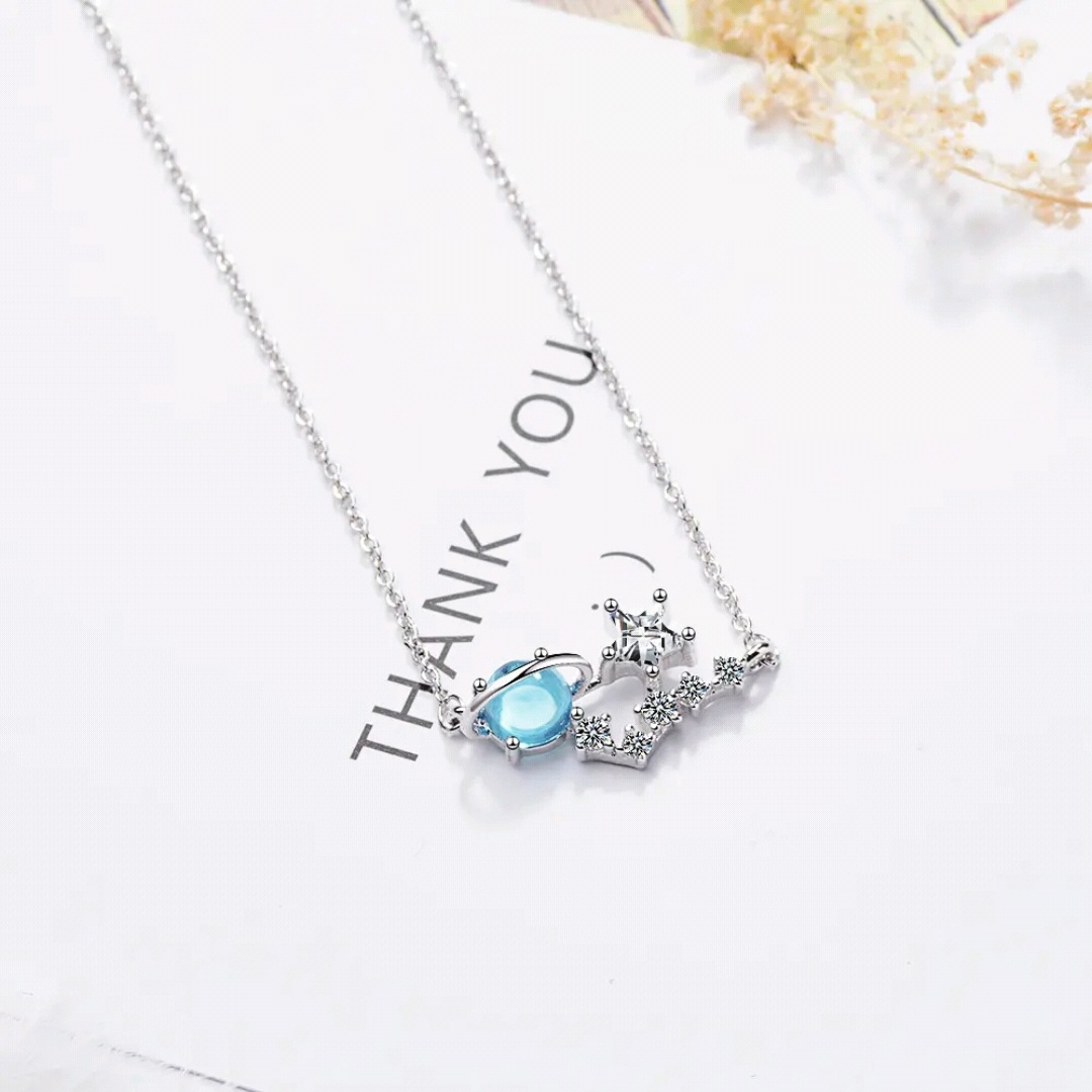 【New Arrivals】Titanium Steel Blue Starry Necklace Female Student Girl Heart Ins Style Simple Planet Clavicle Chain Birthday Gift