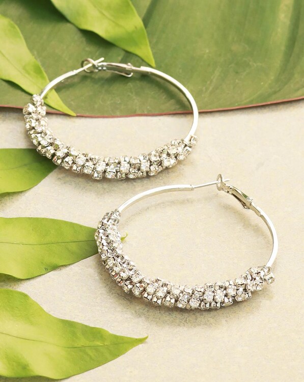Mridu Trendy Elegant Sparkly Rhinestone Medium Hoop Earrings for Women
