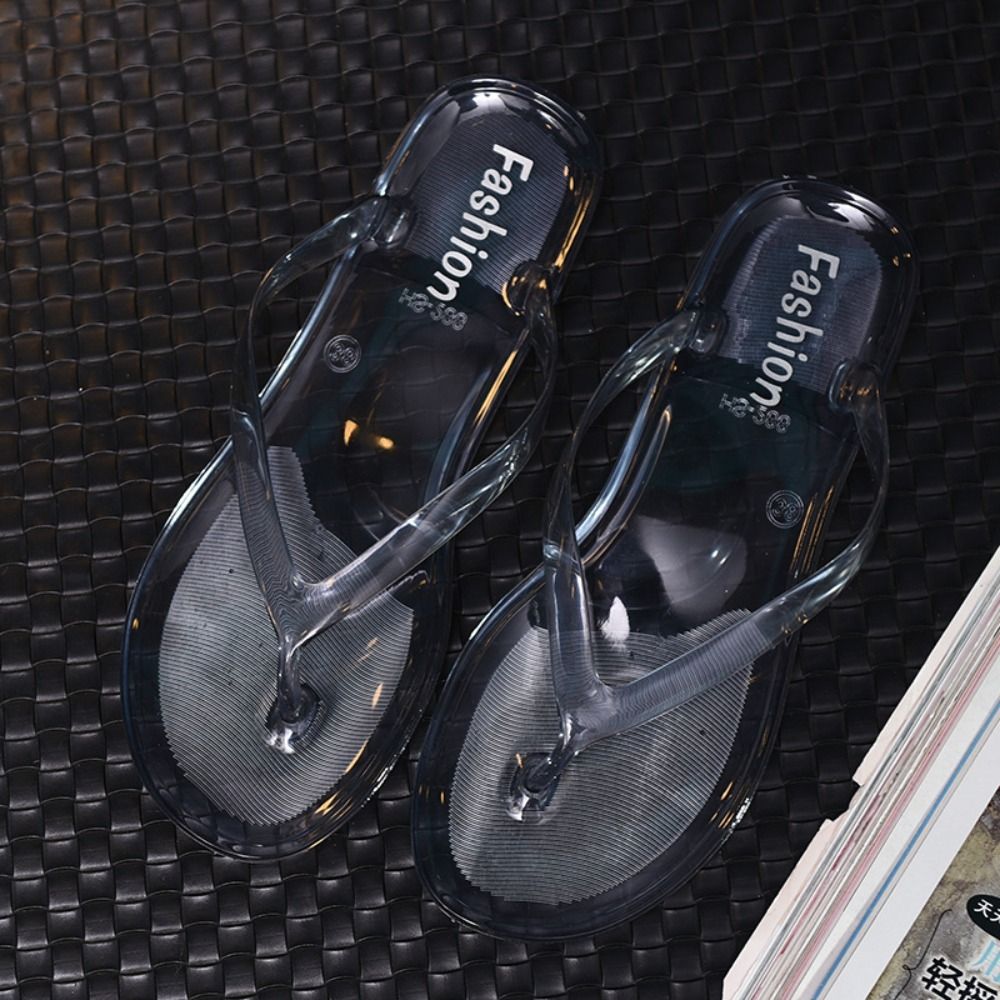 Fashion Flat Bottom Crystal Flip-flops Anti-slip Transparent Jelly Flip-flops Slippers Clear Beach Sandals Women