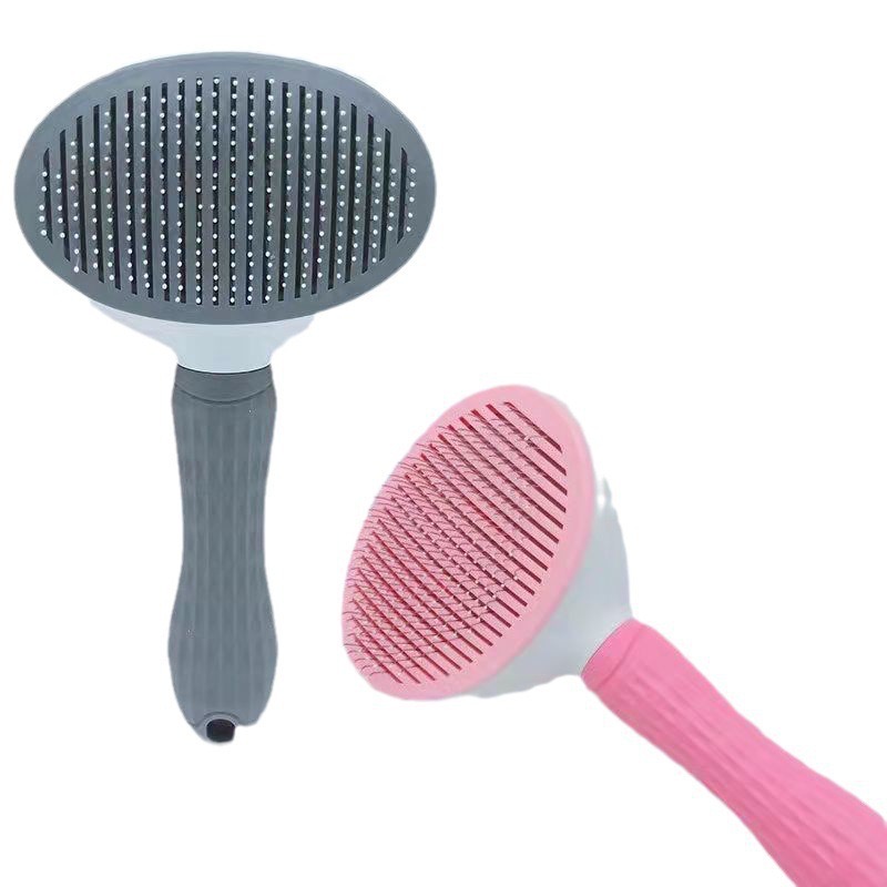 Dog Cat Grooming Brush with Self-Cleaning Feature and Silicone Handle for Easy Pet Care