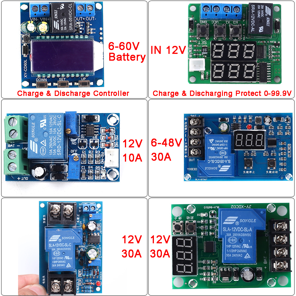 12V/24V/48V 10A/30A Lithium Battery Charge Discharge Controller Protection Board Low Voltage Cut Off Disconnect Module LED Show