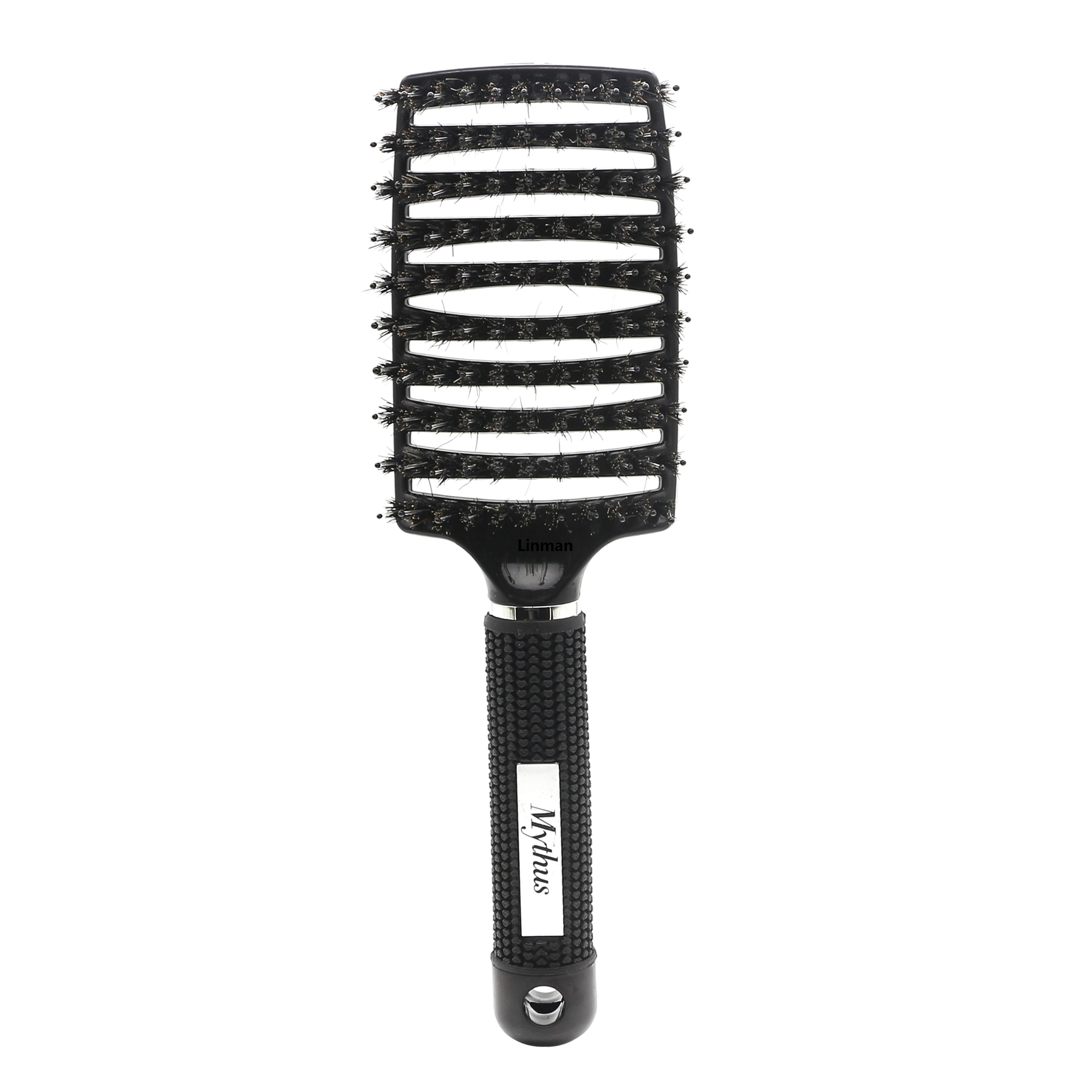 Mythus Pro Boar Bristle Hairbrush With Rubber Handle Nylon Teeth Antistatic Hair Curved Brush Detangle Curly Hairdressing Brush