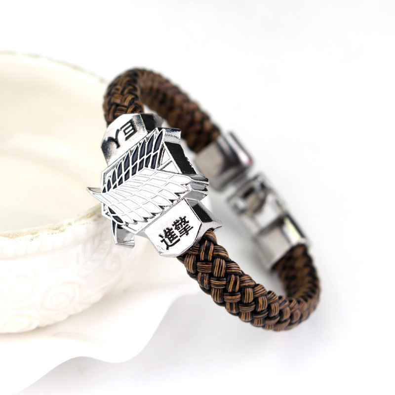 Attack on Titan Bracelet, Japanese Anime Braid Bracelet for Men and Women, Titanium, Leather, SCOUT Regiment Bracelet