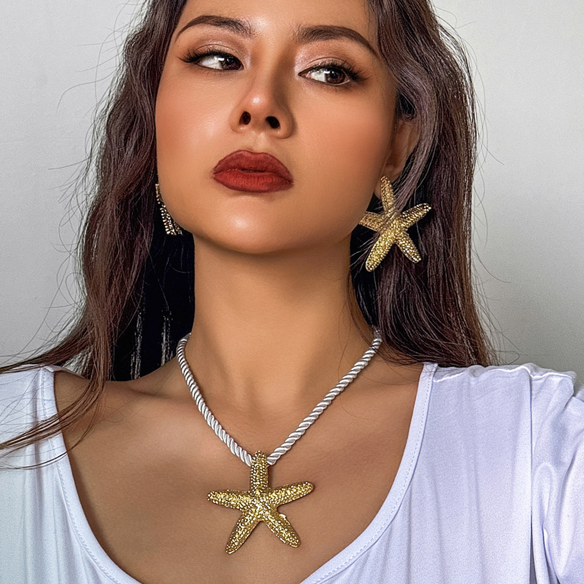 【Mega Sale】Hot Girl Wind Ocean Starfish Women's Sweet Cool Star Shape False Single Alloy Necklace