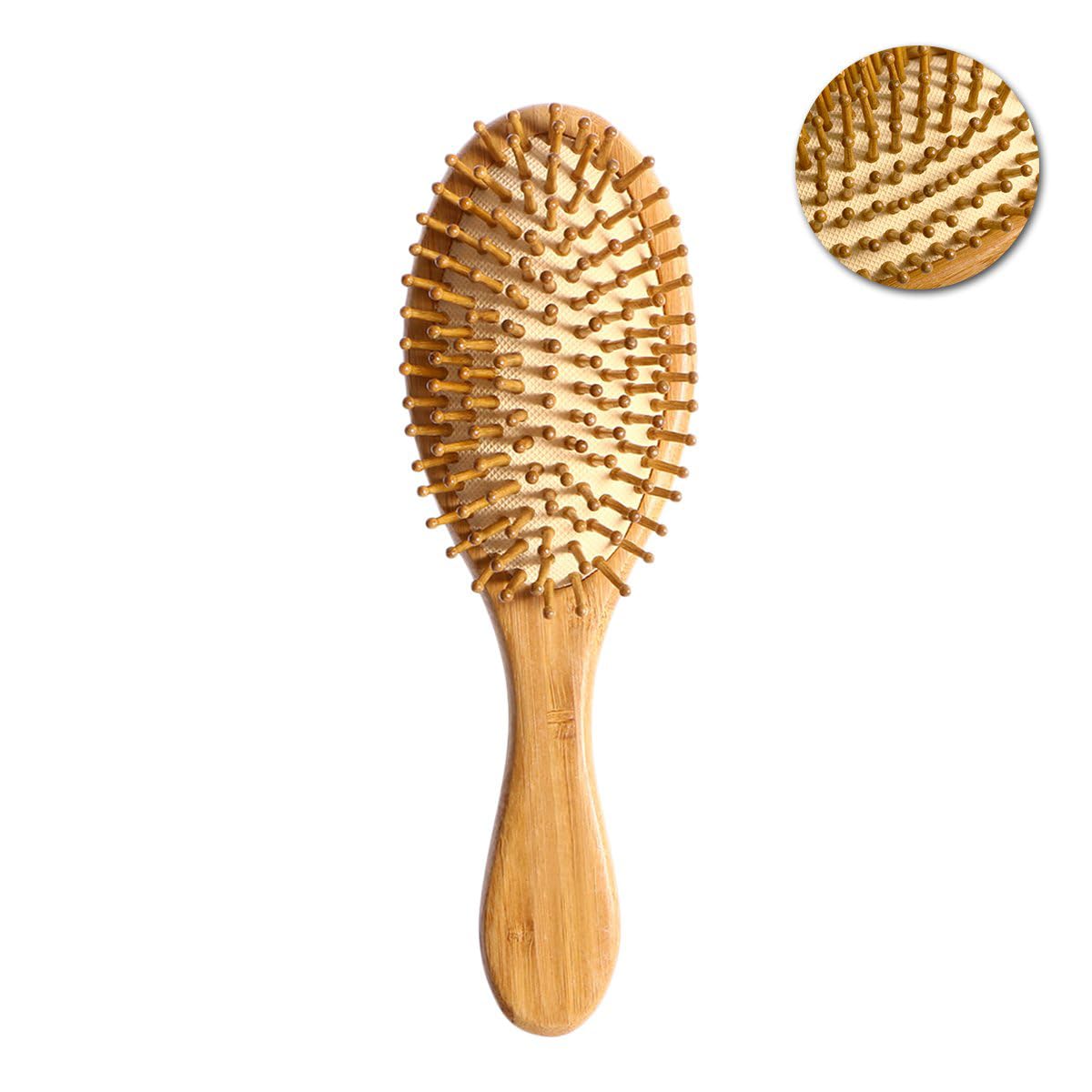 1 Piece Premium Bamboo Paddle Comb with Cushion Massage - Natural Hair Care Brush for Scalp Health & Hair Loss Prevention - Detangling Hairbrush Anti Frizz Brush Scalp Massage Comb