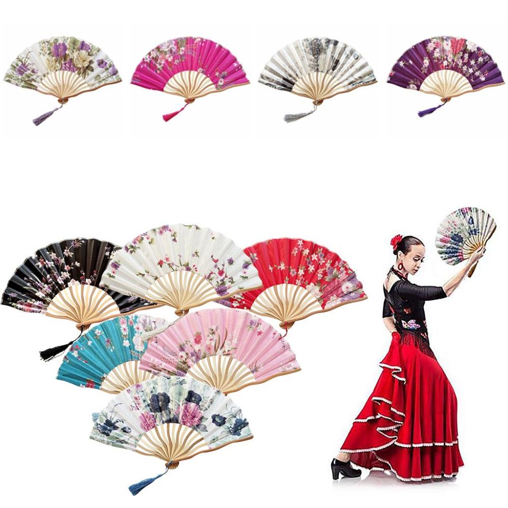 pcs Portable Japanese Style Handmade Flower Bamboo Wooden Dance Hand Fan Folding Fan Fan Crafts Home Decoration