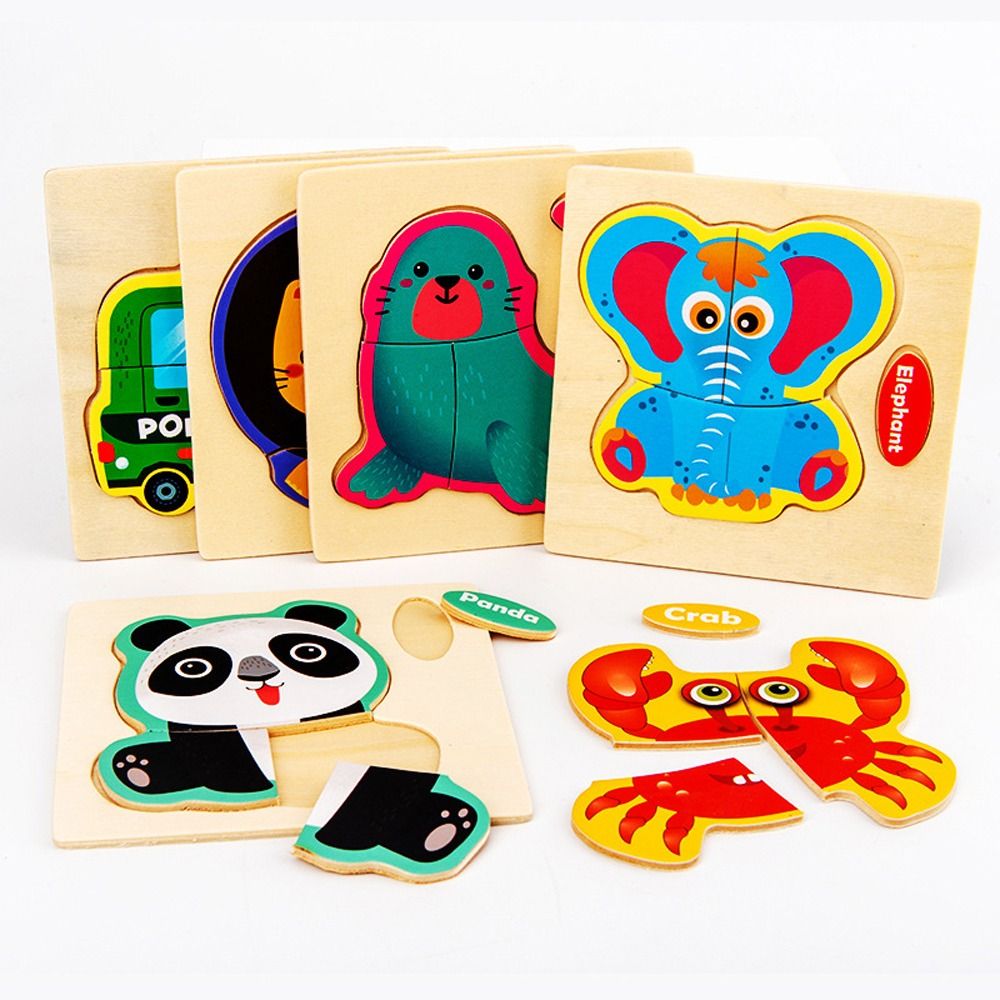 Cute Wood 3D Animal Jigsaw Animal Multiple-topic Puzzle 3D Wooden Puzzle Intelligence Game Puzzle Early Education Toy Children Gifts