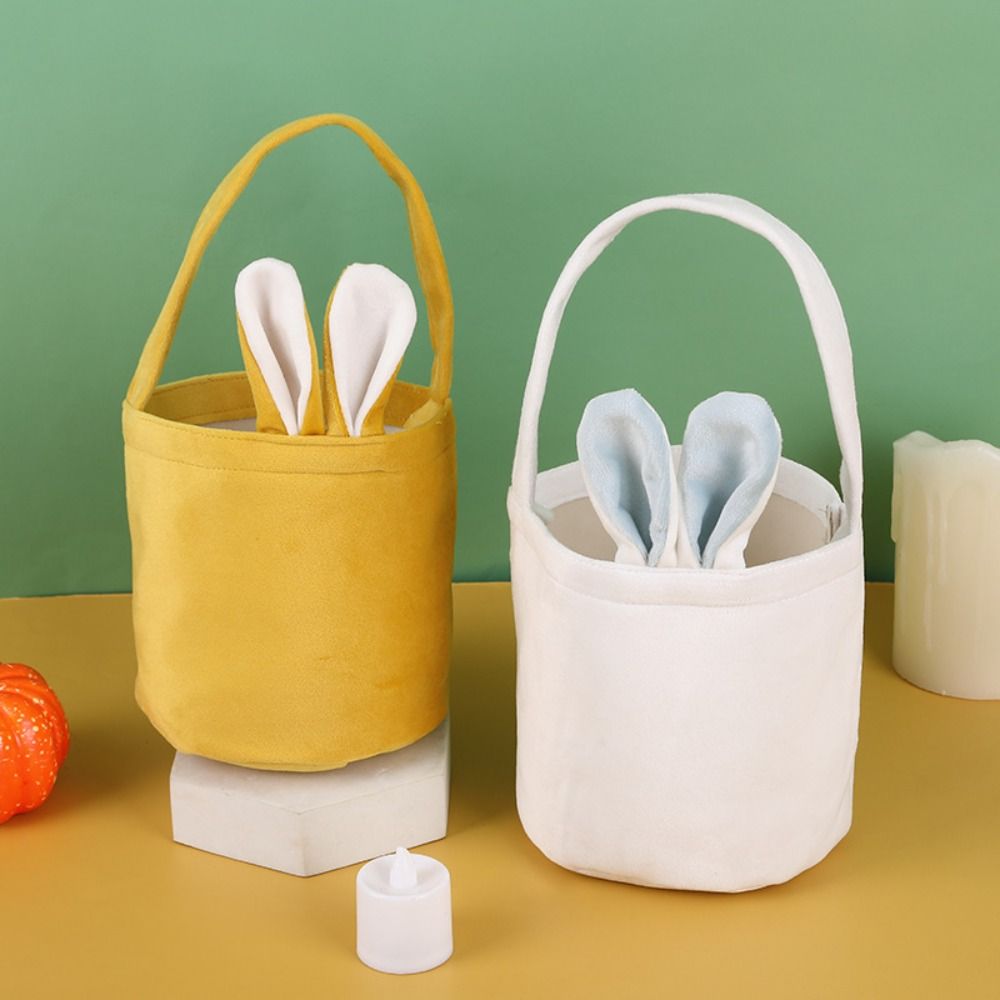 Cute Easter Bunny Ears Candy Handbag Large Capacity Cylindrical Storage Basket DIY Colorful Easter Egg Handbag Party Decor