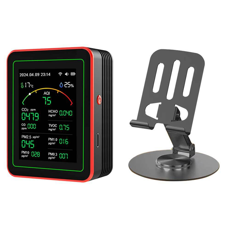 Tuya WiFi 15 in 1 Air Quality Detector Household Portable PM0.3 PM1.0 PM2.5 PM10 CO CO2 TVOC HCHO Tester WithMount,B