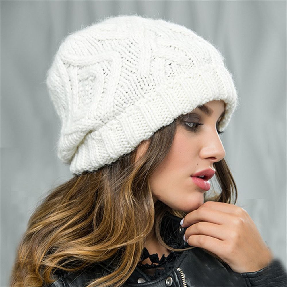 Casual Warm Knitted Hats Windproof Coldproof Beanie Cap Solid Color Warm Cap for Unisex
