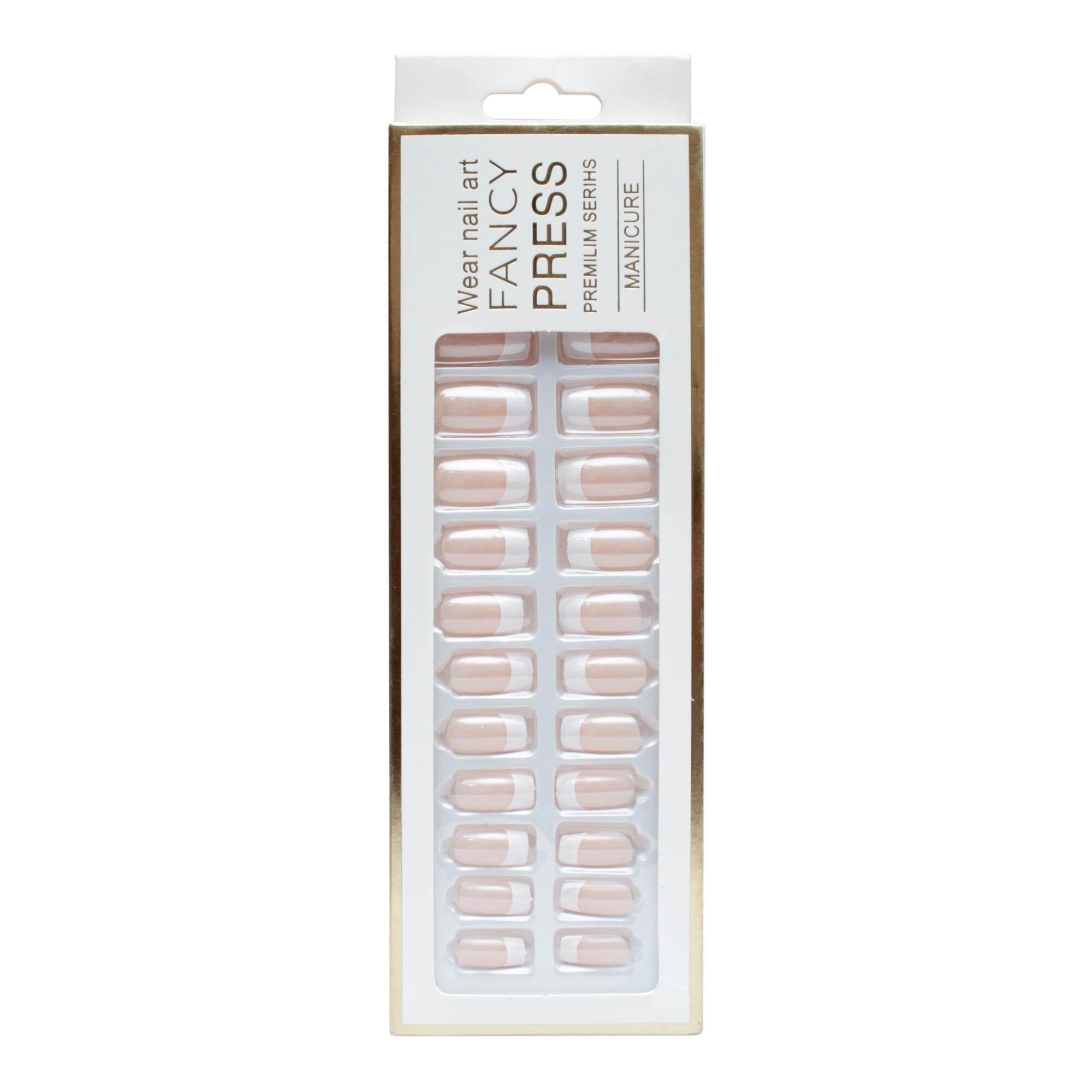 Nude Color 24 Pieces Minimal Printed Design Press On Nail With Tape Glue / Fake Nails