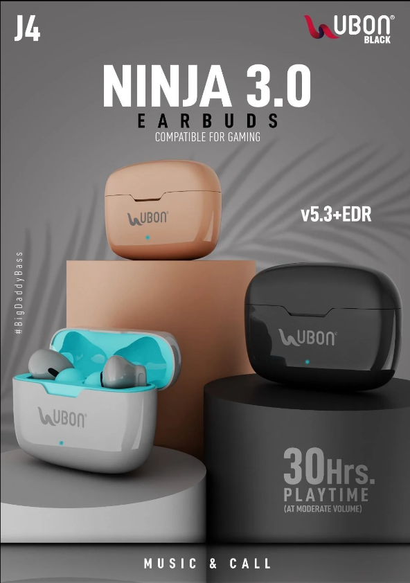 delphine Ubon Earbuds Ninja J-4 with Low latency Game mode, 30hr Playtime, Touch Controls Bluetooth Gaming