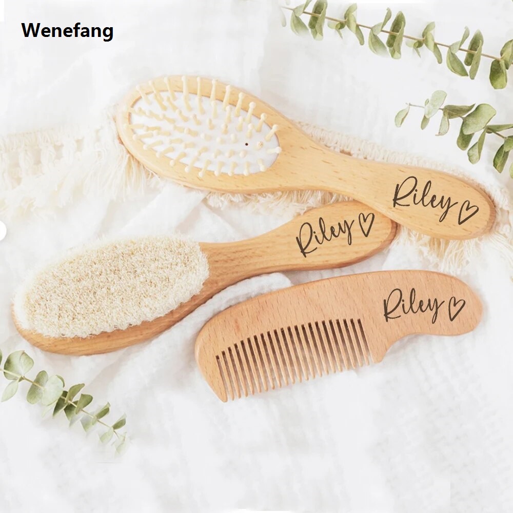 Wenefang Baby Child Hairbrush Custom Engraved Wooden Brush For Newborn Baby Hair Brush Personalized Baby Comb Baby Shower Gifts