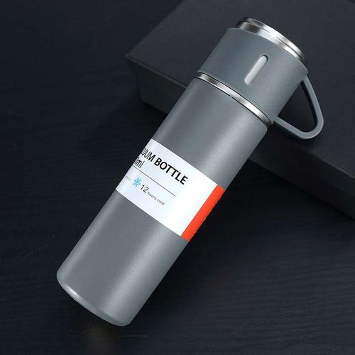Hot/Cold Water Bottle With 3 Cups Stainless Steel Vacuum Flask Set Business Tea Drink Lid (Multicolor) 500ml