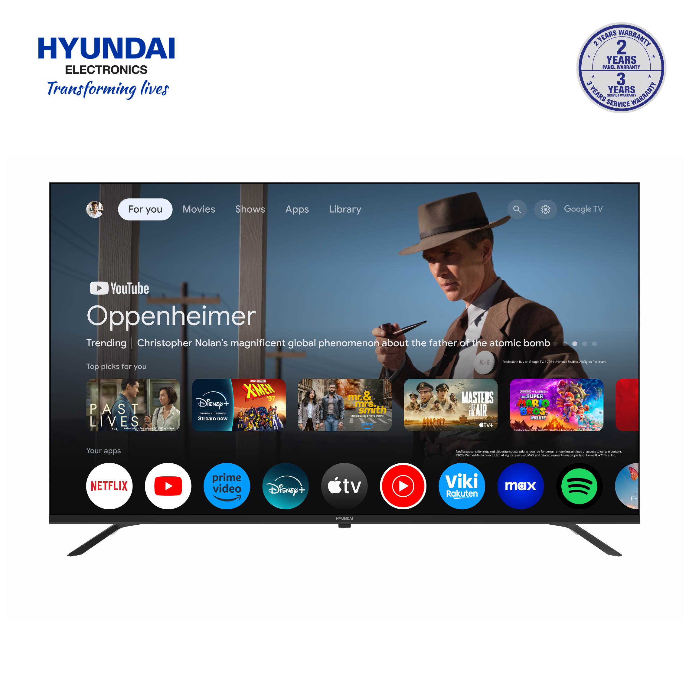 Hyundai 75 Inch QLED 4K UHD Google Smart TV | Android 14 | Dolby Audio | 64GB Storage | Bluetooth 5.2 | Frameless Smart Television