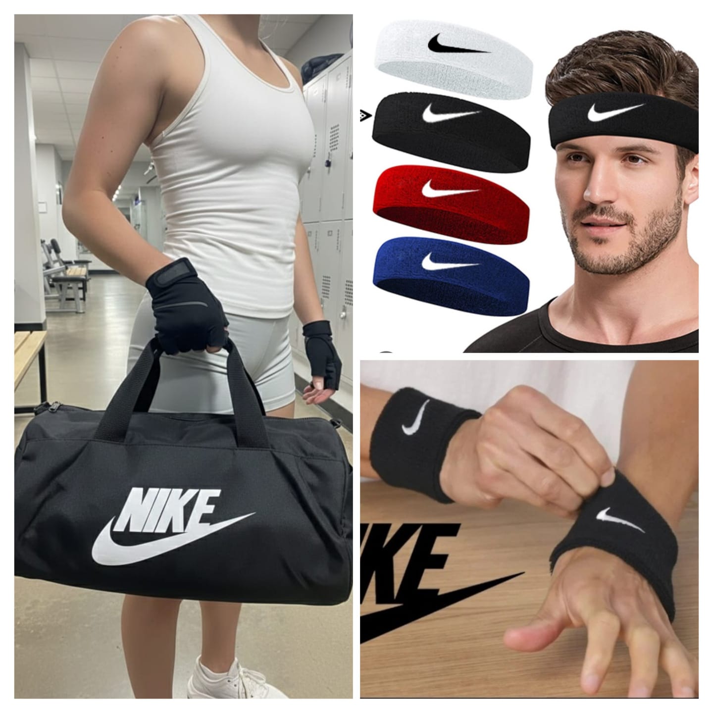 Premium 3-in-1 Sports Gym Combo Set for Men & Women - Medium Size Duffle Bag with Sweatband Headband & 1 Pair Wristbands for Workout, Fitness, Training & Athletics