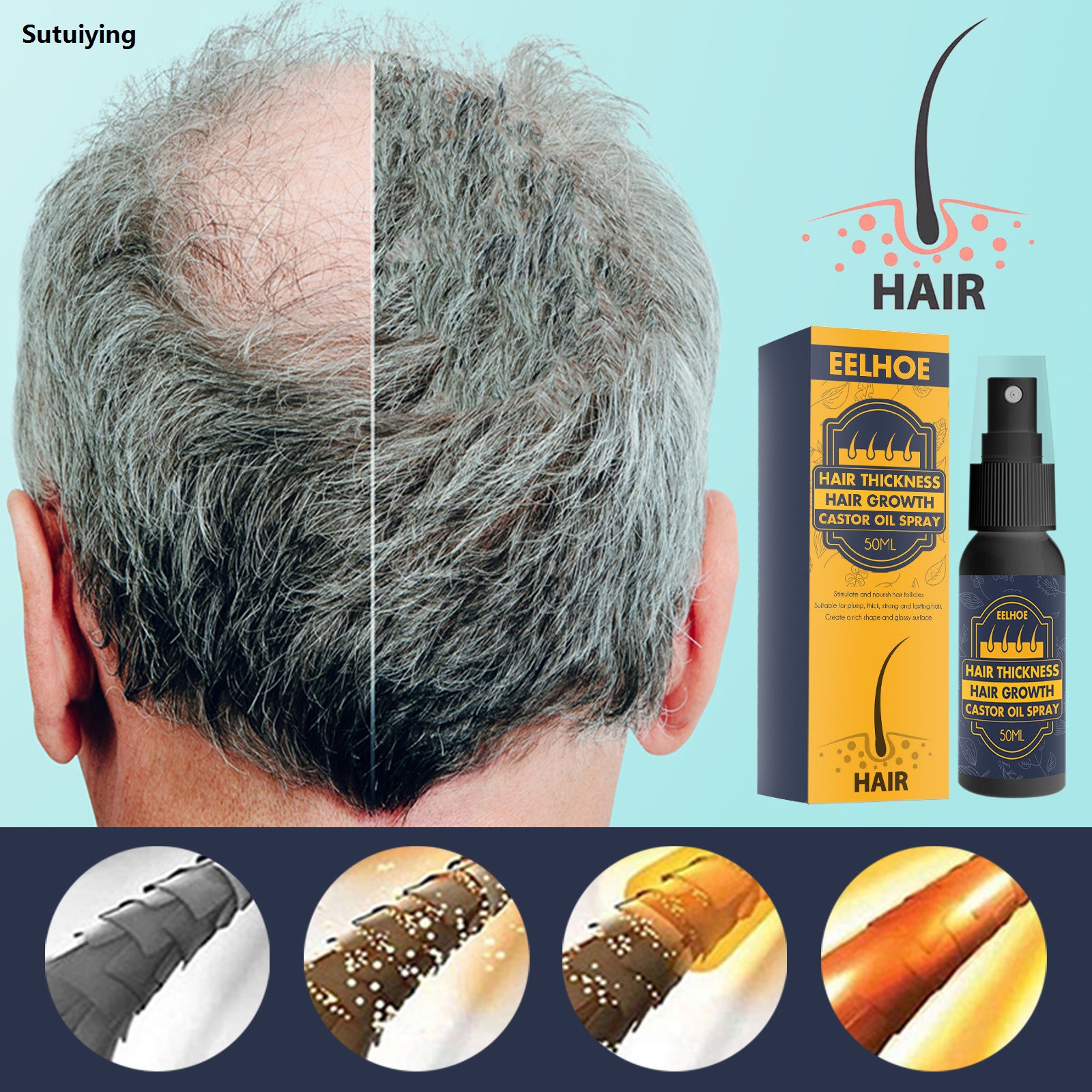 Sutuiying Moisturizing Hair Follicles Castor Oil Eyebrows High Quality Eyelashes Beard Hair Growth 50ml