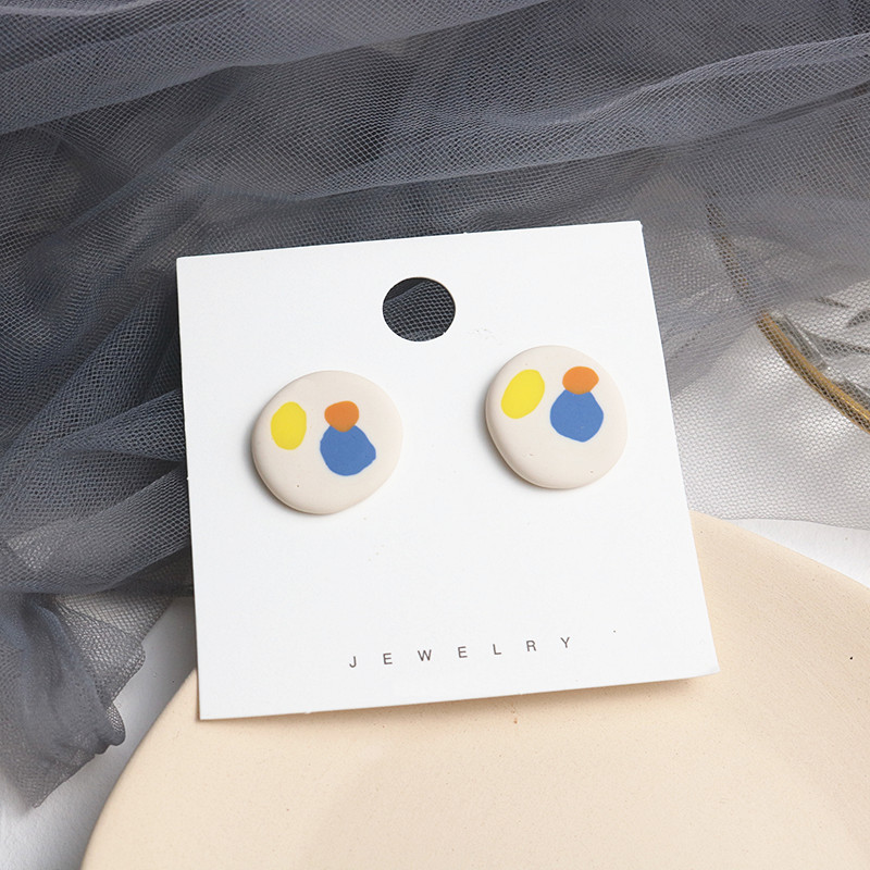 arrivals】Korean style new palette earrings vintage oil painting style contrasting color ear clip earrings for women