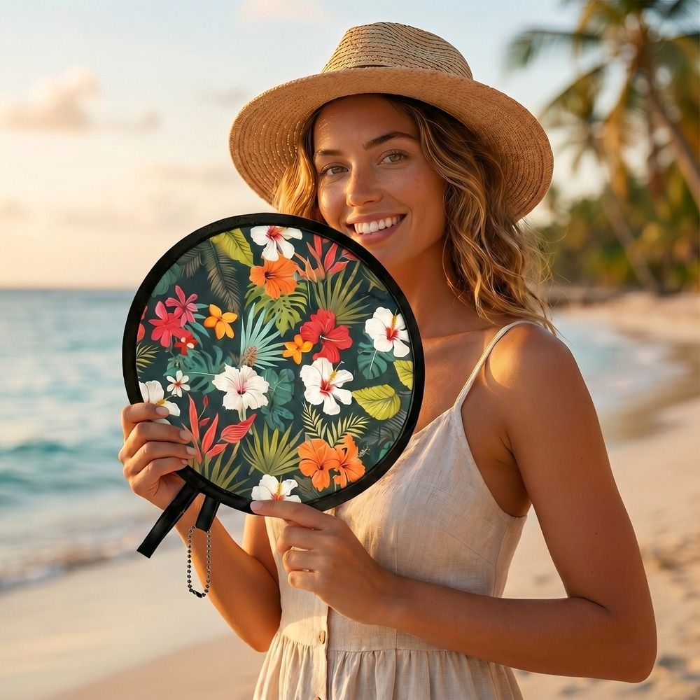 Folding Round Collapsible Pocket Fan Mini Cute Handheld Fan Portable Cartoon Pattern Foldable Fan Kid