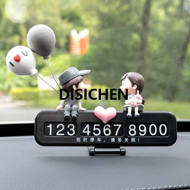 DISICHEN 【Shop the Latest Trends】Car Temporary Parking Number Plate Decoration Cute Cartoon Couples Action Figures Ornaments Auto Accessoires Interior For Women 2025 New