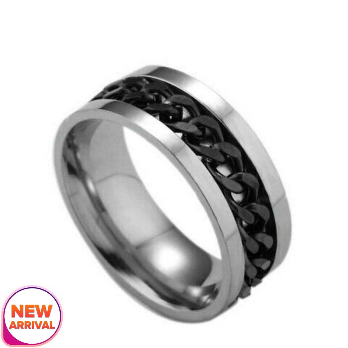 Fashion Unisex Chain Spinner Rings Punk Rock Stainless Steel Jewelery With Gold Storage Box