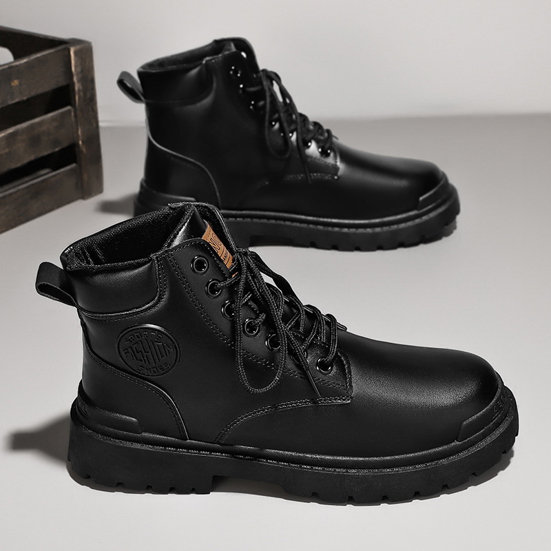 ( Balck/39 ) Douchuan 2023 Winter New Martin Boots Mens British Style Black Leather Boots All-match Casual Trendy High-top Boots Bles Online DZ-12A.01