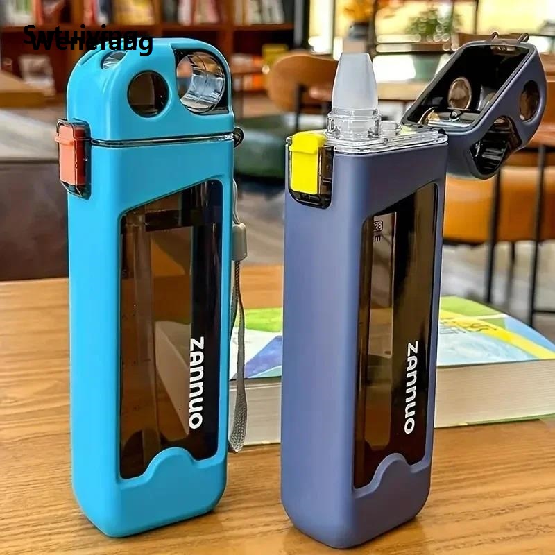 Wenefang Sutuiying 350ml Plastic Water Bottle Leak-proof Square Cup Sports Bottle with Original New style Lockable Lid and Measurements for Outdoor Sports Travel Cup