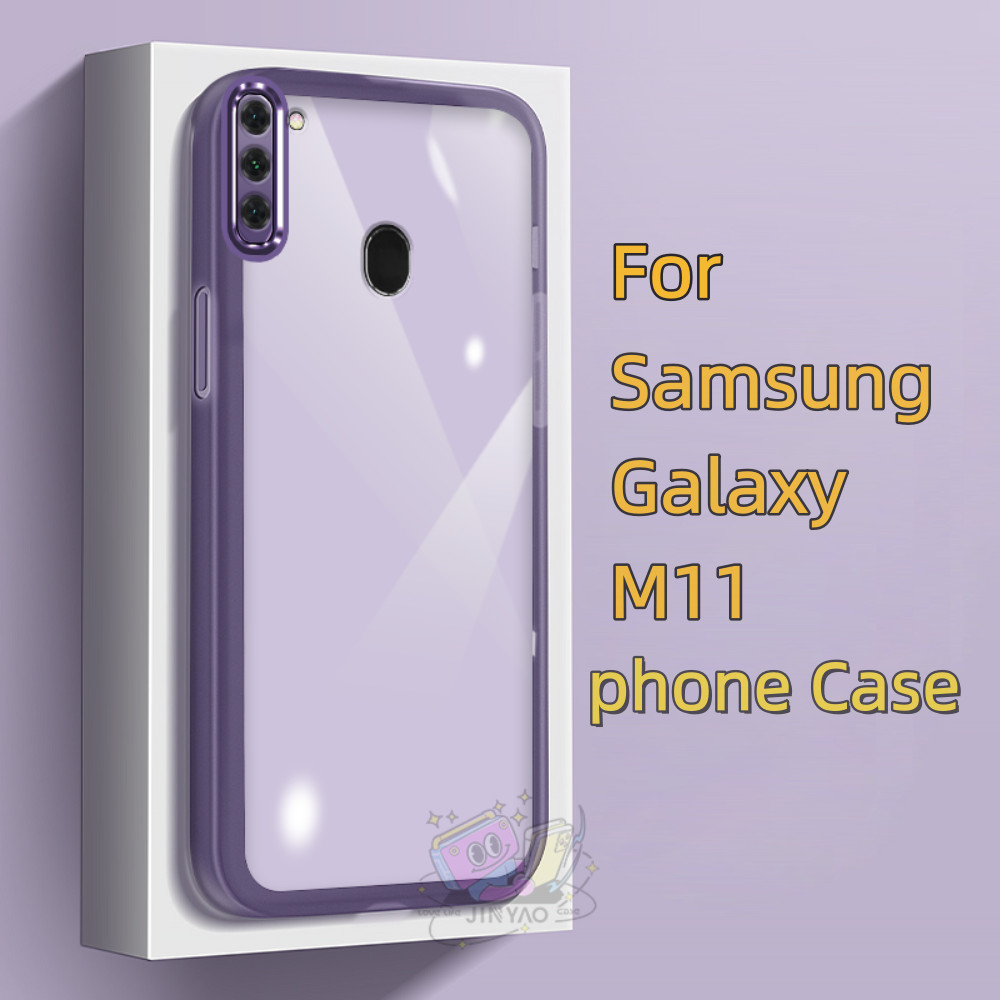 【Popular】 For Samsung Galaxy M11 Phone case transparent Lens protector Lanyard Hole Sense of premium Novel Anti-fingerprint Protective Case black