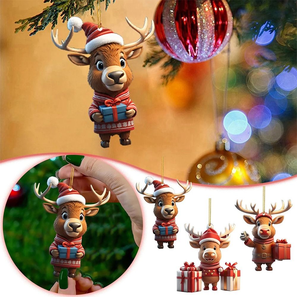 Gift Multicolor Christmas Decorations Cartoon Snowman Deer Acrylic Hanging Pendants Cute Funny Christmas Tree Ornament