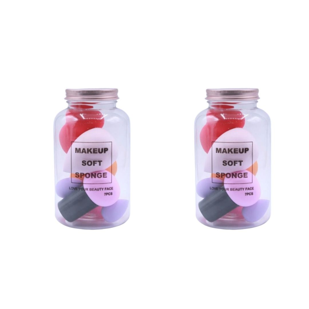 7 Pcs Makeup Puff Beauty Blender Sponge ( Pack of 2 Jars)