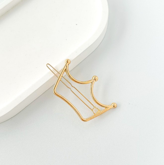 Pebbles Nepal Korean Matte Gold Crown Hair Clip for Women - Pack of 5 Cute Minimalist Metal Bobby Pin Hairpins for Girls - Trendy Pinterest Aesthetic Hair Accessories