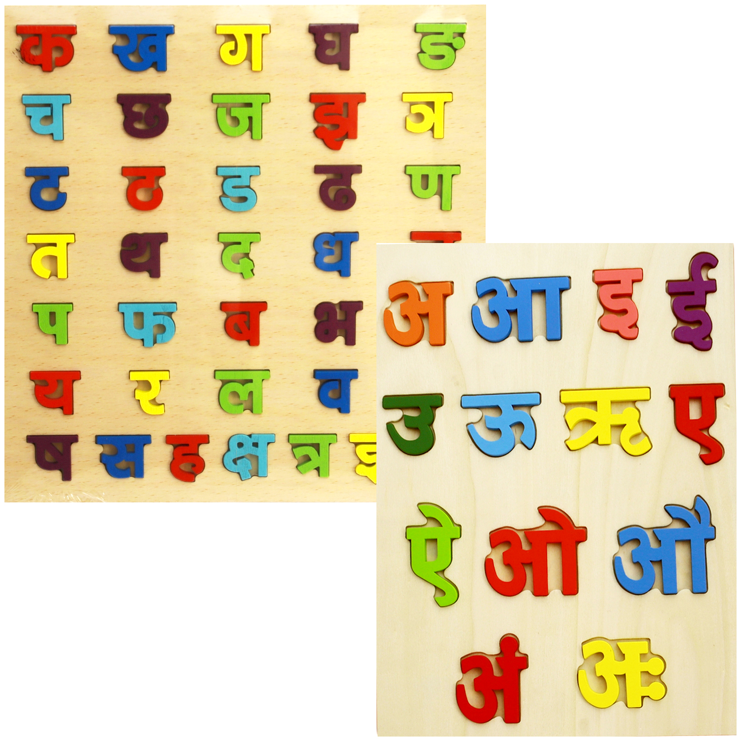 2 Pieces Colorful Wooden Educational Puzzle Set - Nepali Varnamala (क,ख,ग...) & A, Aa, E, Ee.... | Learning Board Toy for Baby