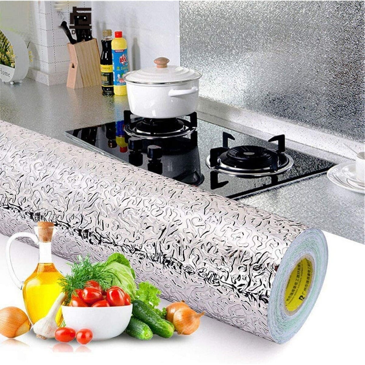 Oil-Proof Kitchen Stickers Aluminum Foil Sticker, Rust Resistant Self Adhesive Contact Paper for Cabinet, Refrigerator Washing Machines -3 M