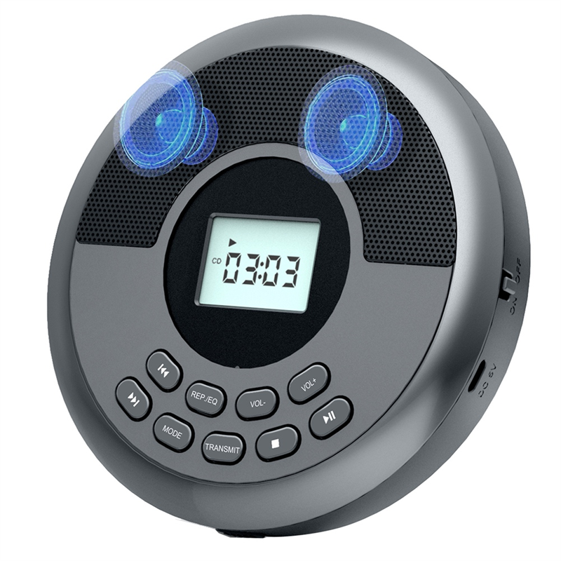 (GGBR) Portable Bluetooth CD Player Rechargeable Discman with Dual Speakers and Headphones Walkman Cd Player Mp3 Player Gray
