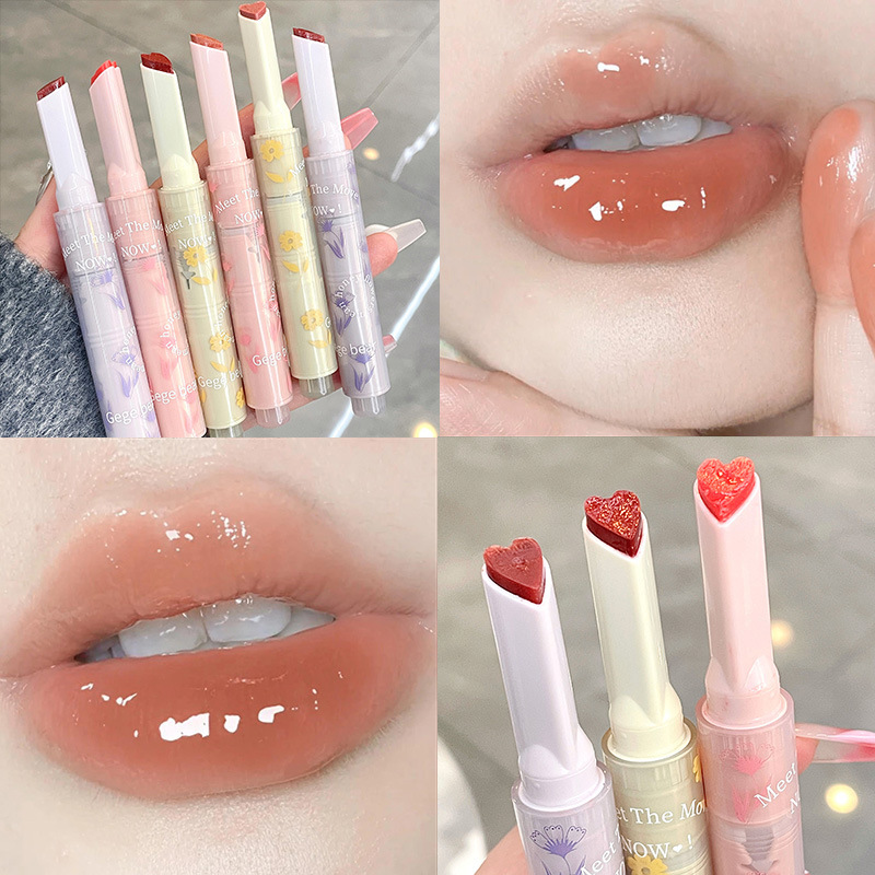 1 Piece Gege Bear's Heart-Shaped Flower Jelly Lipstick/ Lipgloss - Long-Lasting White Korean Makeup for a Gorgeous Pout - Best & Cute Korean Makeup Innovation Ever
