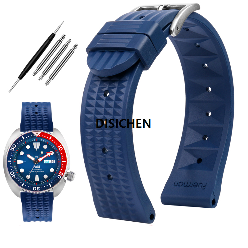 DISICHEN FKM Rubber Waffle Watch Strap 20mm 22mm Fluororubber Strap Universal Diver Waterproof Comfortable Sports Fast Release Watchbands