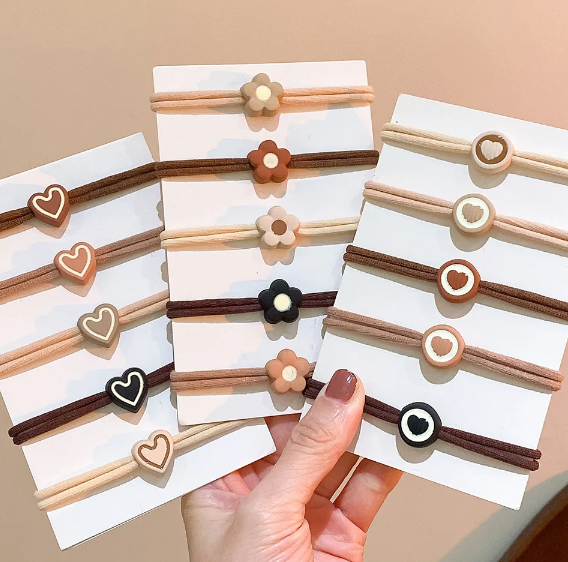 5 Piece/ Set Korean Floral Heart Elastic Hair Bands for Girls Women Simple Hair Ties Hair Accessories for Girls and Women- Multicolor