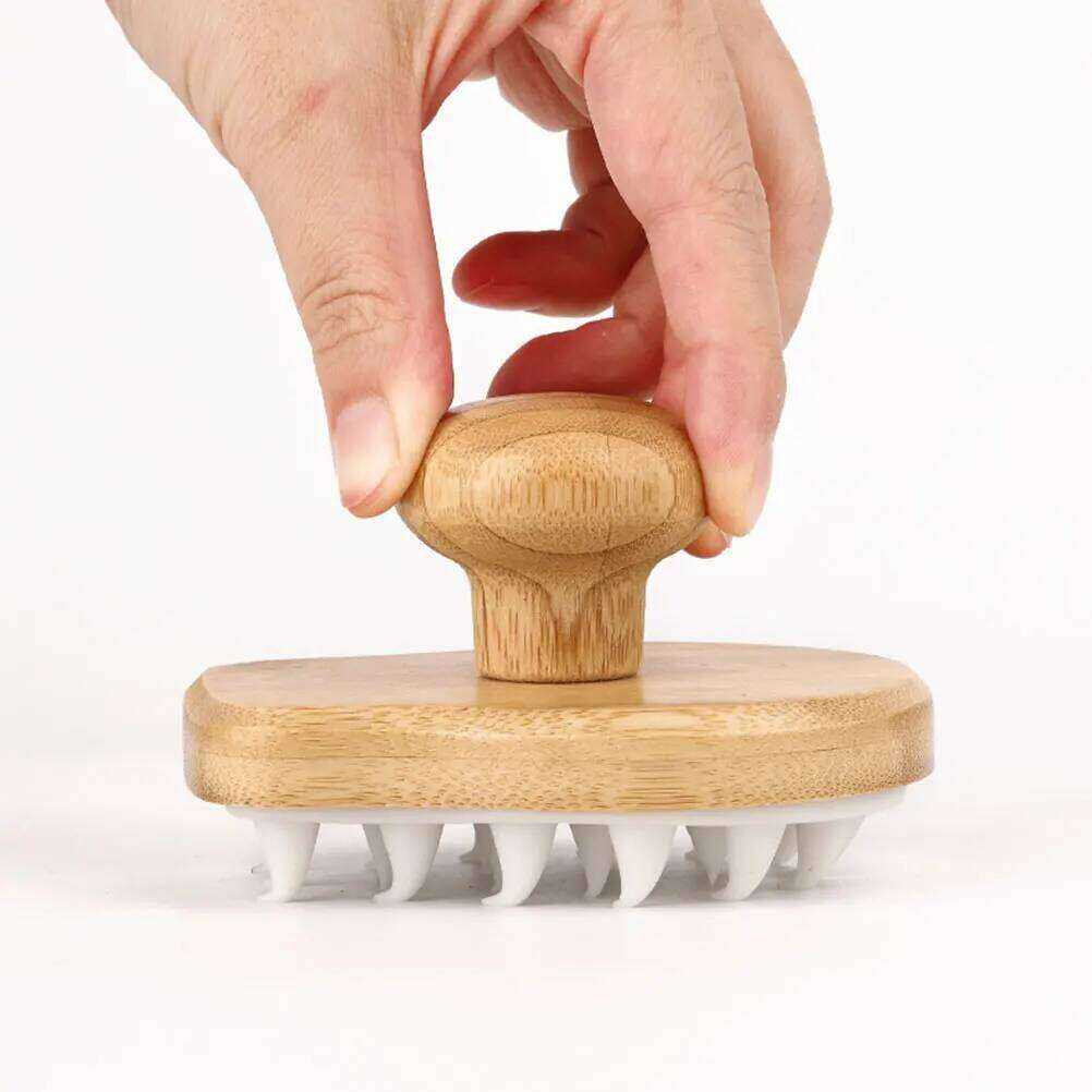 Scrubber Bamboo and Wood Hair Wash Brush Shampoo Massage Tools Comb Tpr for Washing Scalp Massager