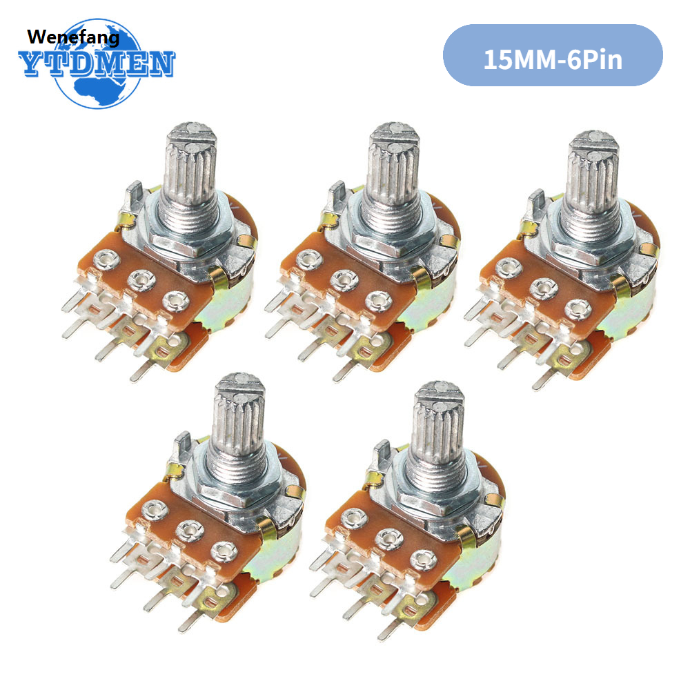 Wenefang 5PCS WH148 B1K B2K B5K B10K B20K B50K B100K B500K 6 Pin Shaft 15mm High Quality Amplifier Dual Stereo Potentiometer 10K 1K 5K 50K 100K 1M Ohm