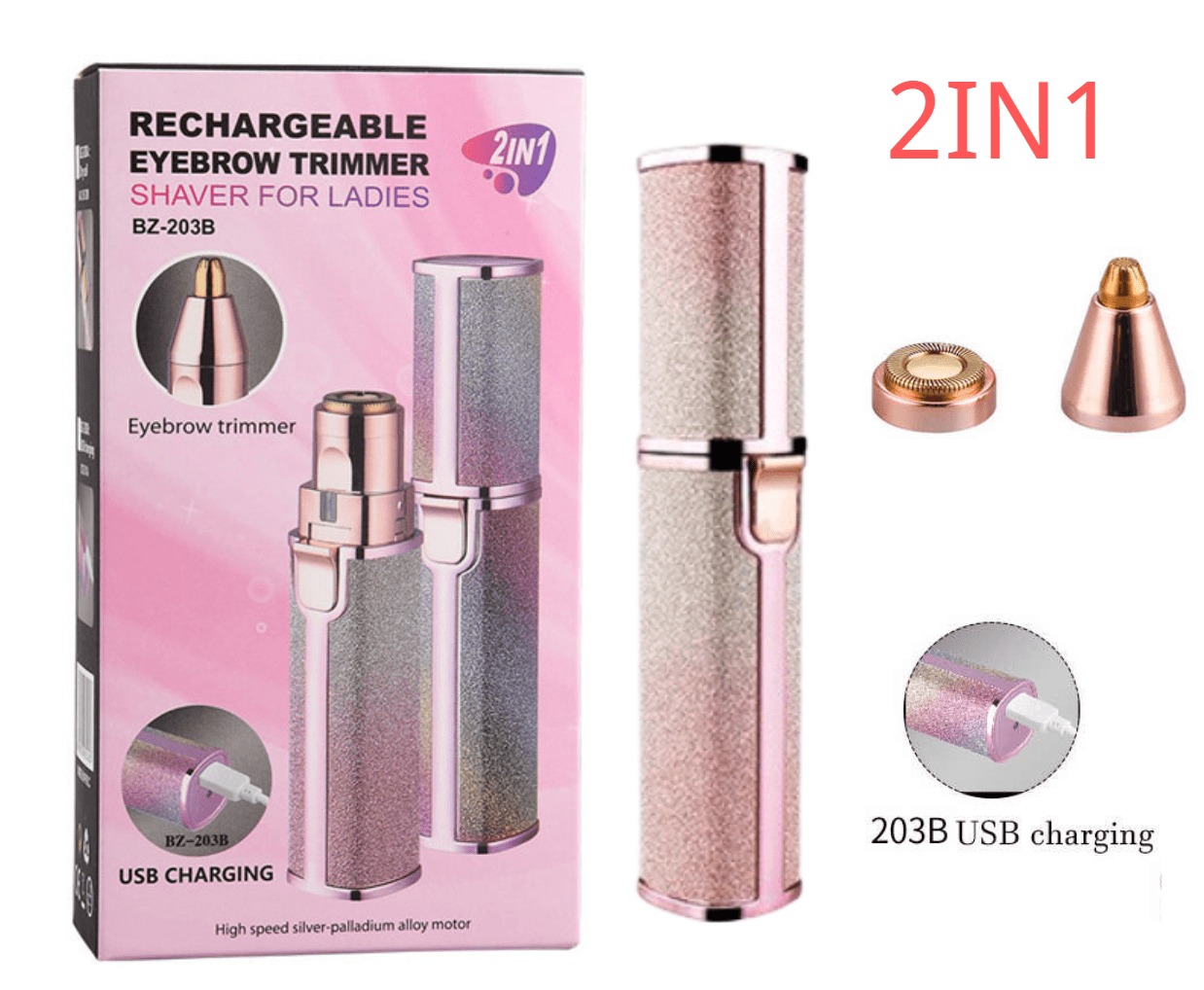 2 in 1 Eyebrow Hair Remover Stylish & Fashionable Rechargeable Facial Hair Trimmer For Women