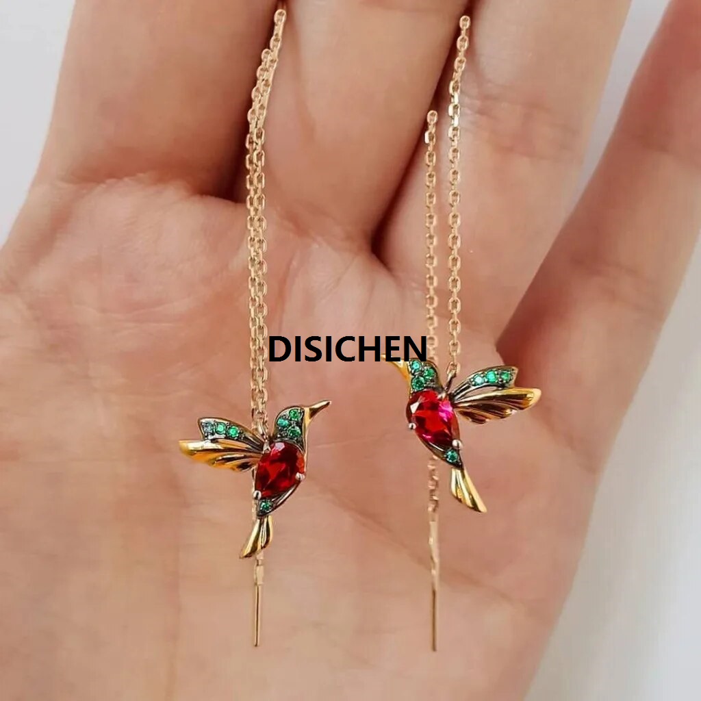 DISICHEN New Unique Little Bird Drop Long Hanging Hummingbird Earrings For Women Elegant Girl Tassel Crystal Pendant Earring Jewelry Profesional