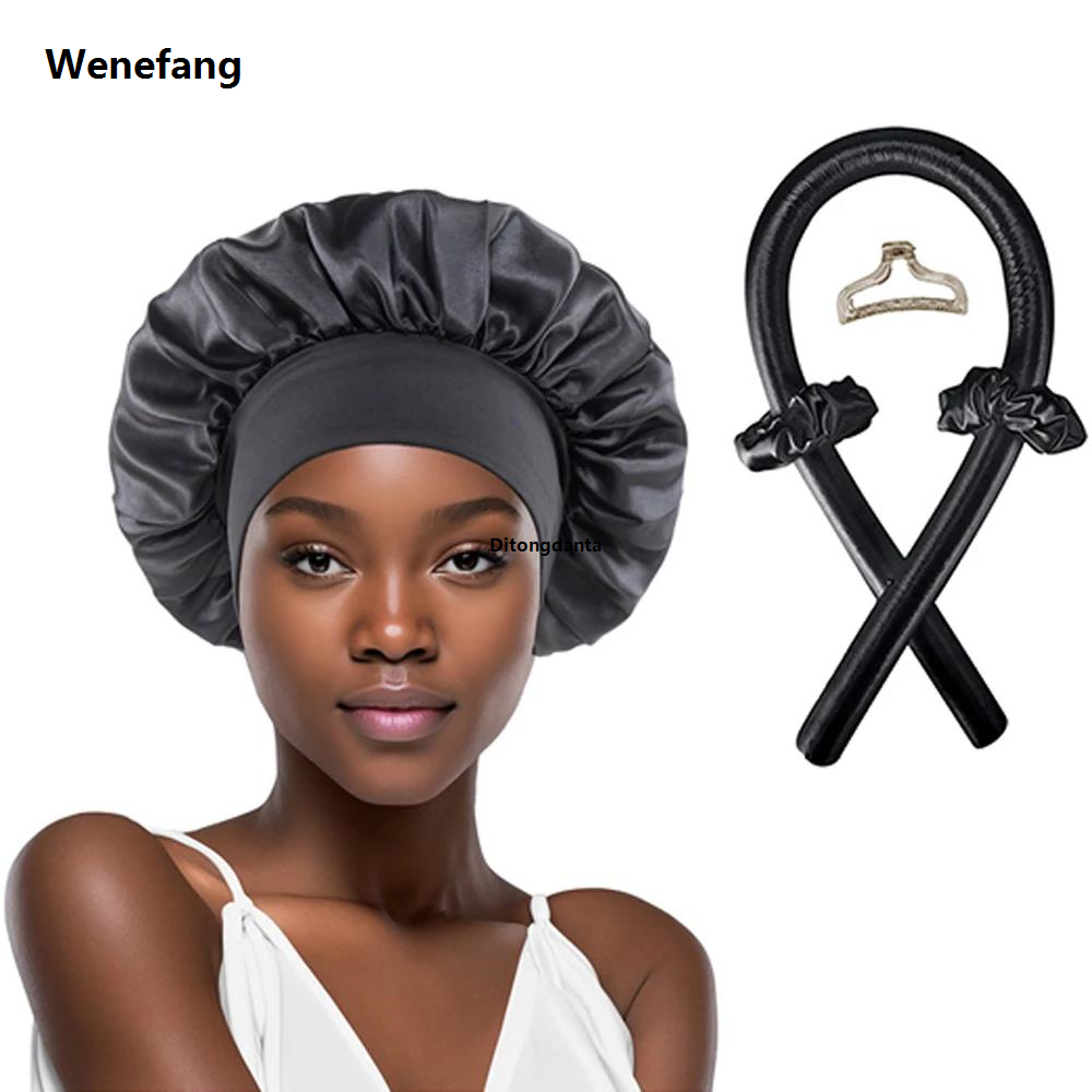 Wenefang Hair accessories salon hair tie hair clip curling hair set nightcap 5 piece set no heat curling iron satin no tropical