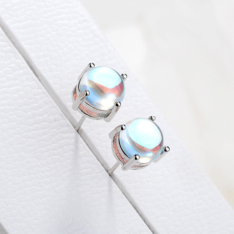 【New Arrivals】Imitation Natural Moonstone Earrings Blue Light Plating s925 Simple Temperament Earrings Earrings Female Couple Jewelry