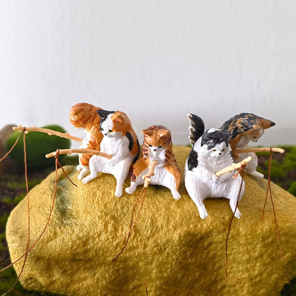 Cute Cat Creative Easy Use Pot Cat Hanging Decoration Bonsai Micro-landscape Cat Statue Miniature Figurines Kitten Fishing Ornament Fish Ornaments