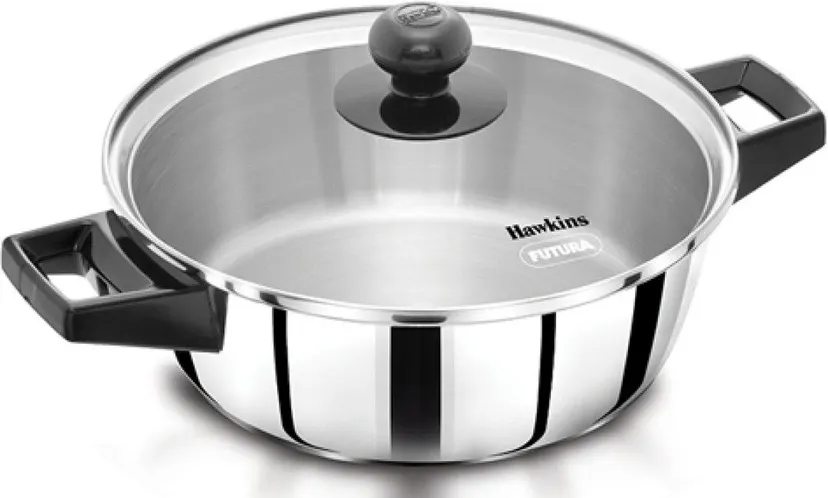 Hawkins Stainless Steel Cook And Serve Casserole With Glass Lid 22 Cm Diameter 2 L Capacity With Lid (Stainless Steel, Induction Bottom) (SSCB20G)