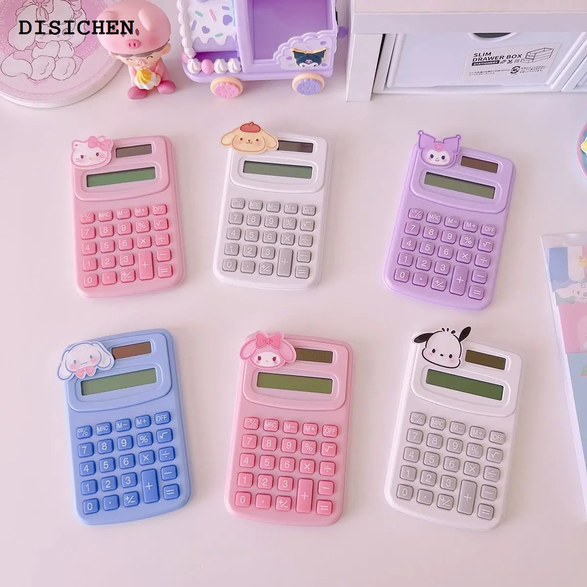 DISICHEN 2025 New Sanrio Hello Kitty Calculator Cartoon Cute Mini Candy Colour Portable Office Financial and Accounting Learning Calculator