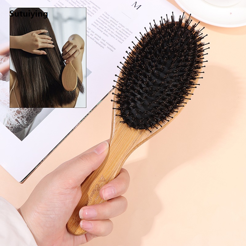 Sutuiying Boar Bristle Hair Brush Women Combs for Hair Anti-Static Scalp Massage High Quality Comb Wood Hair Brush for Curly Thick Long Hair Detangler